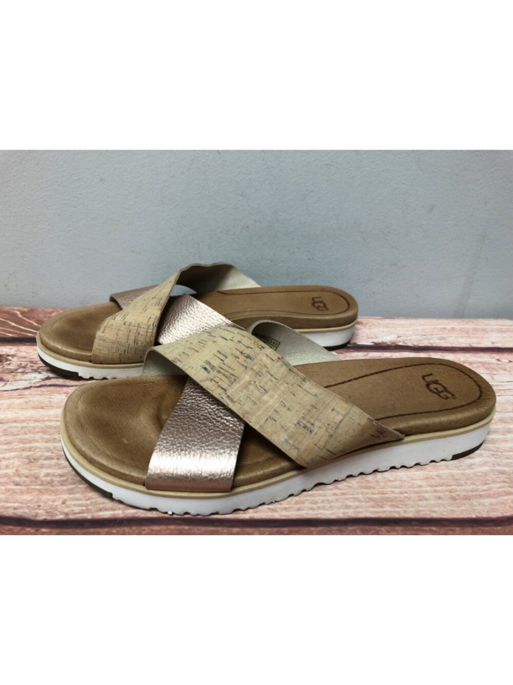 UGG Kari Rose Gold Metallic Slide Sandals 1012938 Womens 8 / 39 (9d74)